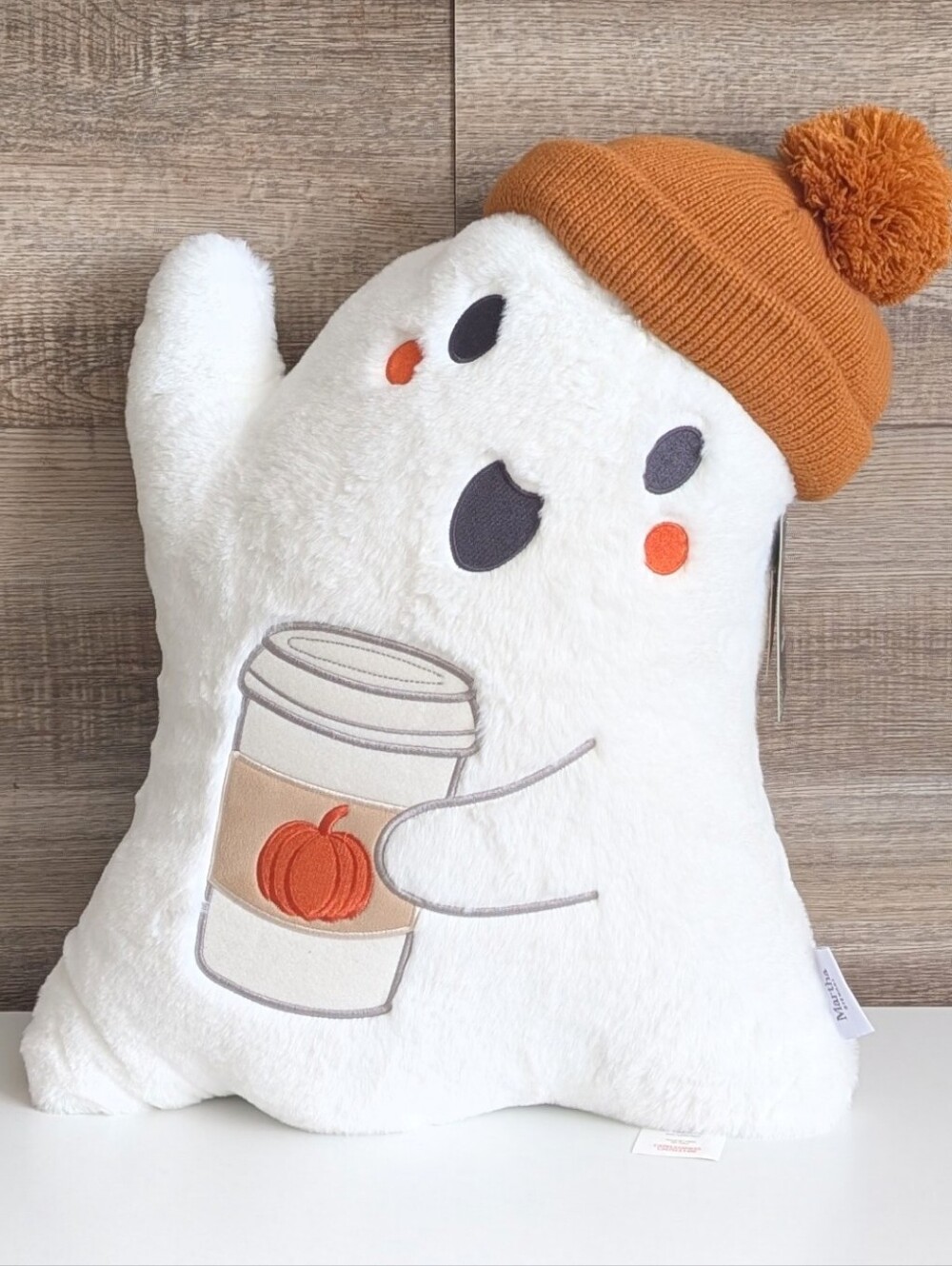 Martha Stewart Faux Fur Ghost Pillow with Pumpkin Spice Latte and Knit Toque ☕👻